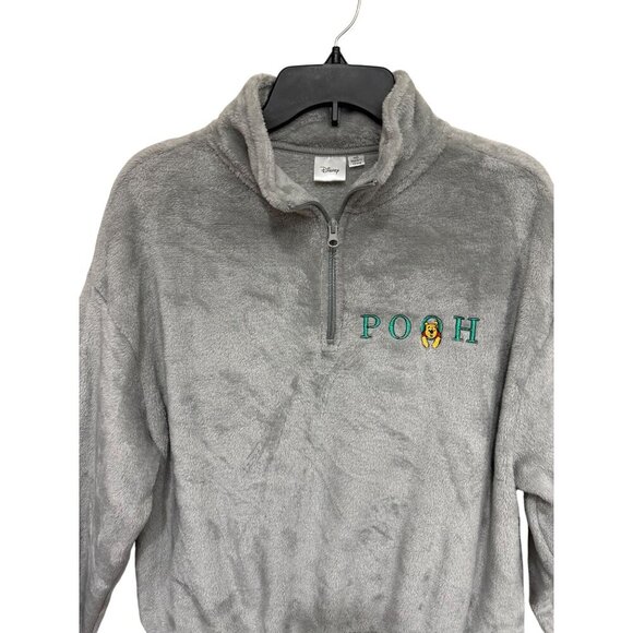 Disney Gray Pooh Fleece 1/4 zip Cropped shirt elastic waist cuffs Size Medium - Picture 4 of 9